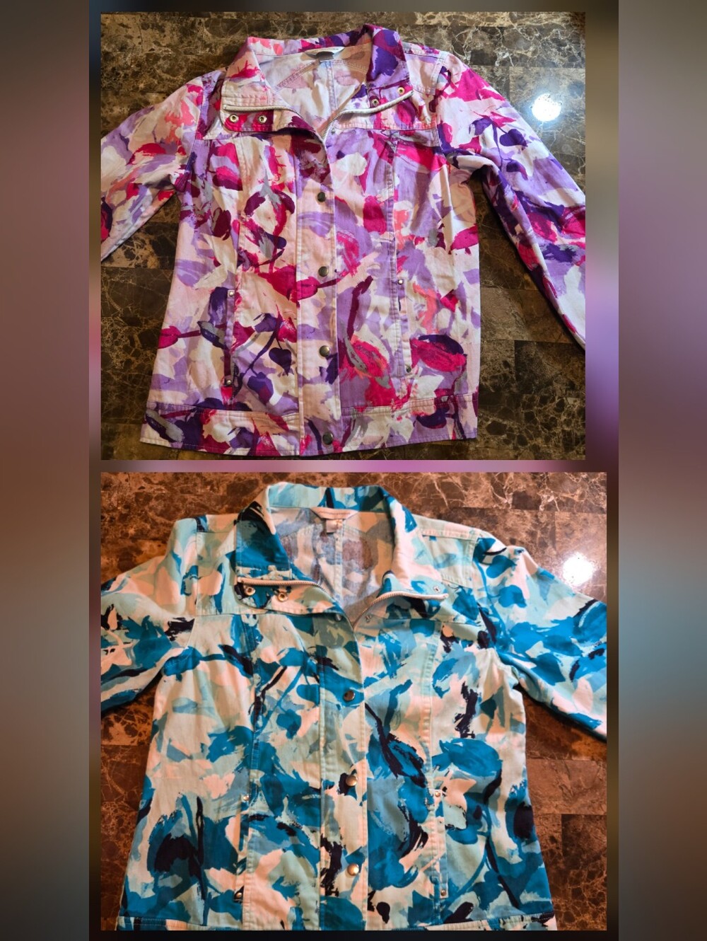 Two (2) CHRISTOPHER & BANKS Women's Cotton Jean Jacket Watercolor Floral Size S